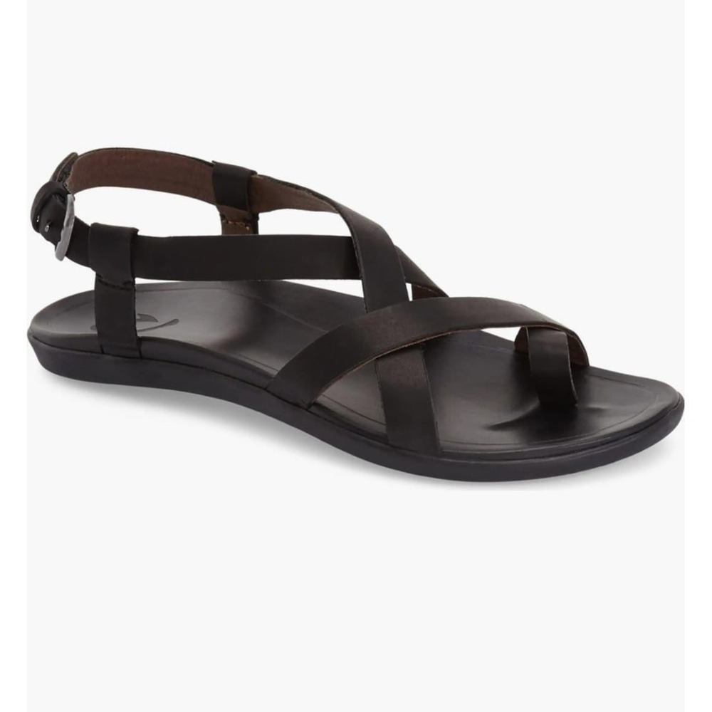 OluKai Upena Womens Black Leather Strappy Sandals Size 8 20288-4040